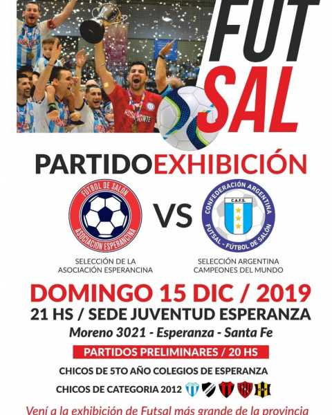 Fut Sal 15 Dic en Esperanza compartiran 2 selecciones