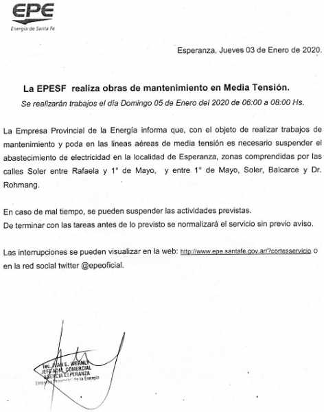 Habra corte de 0,06 a 0,08 este domingo en un sector de la ciudad