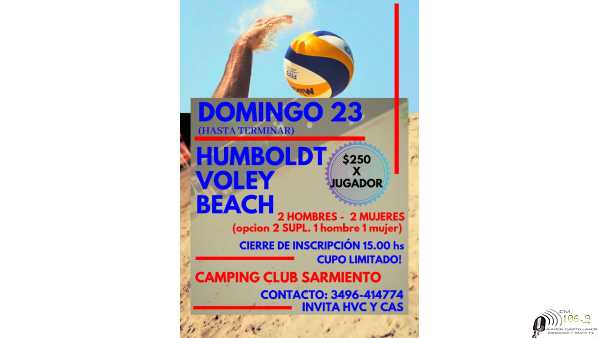 Torneo de Beach Voley   el 23 de febrero, en la pileta Club Sarmiento de Humboldt