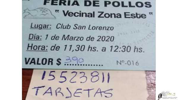 Vecinal Este realiza un beneficio y lo ofrece asi colaboremos