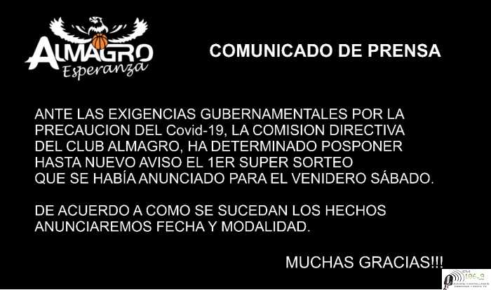 Almagro debió posponer su Primer Súper Sorteo