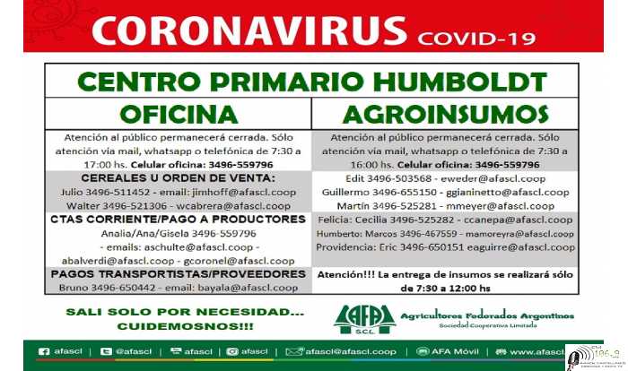 Centro Primario Humboldt informa modos de tratamiento que se realizará por tema Coronavirus