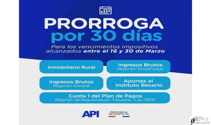 Prorroga para vencimientos otorgó API