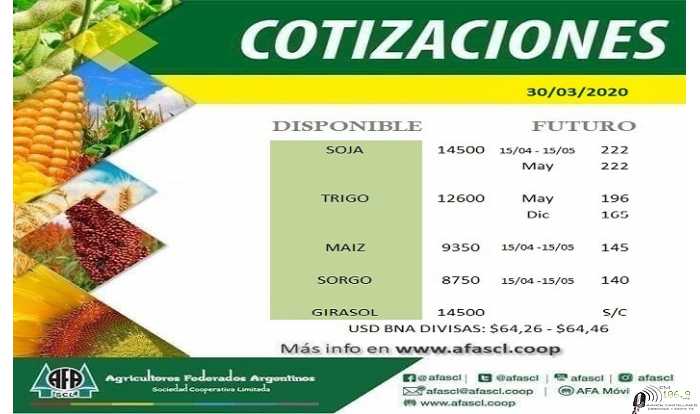 AFA Humboldt cotización granos  30 / 3 /2020 