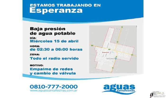 Aguas Santafesinas informa estaran trabajando en la ciudad ver dia y horarios