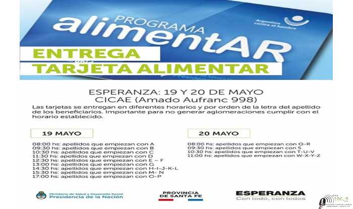 El Gobierno de la Ciudad confirma la entrega de las Tarjetas AlimentAR para el 19 y 20 de mayo en Esperanza