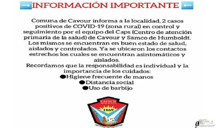 2 Casos positivos Covid 19 zona Rural en localidad de Cavour