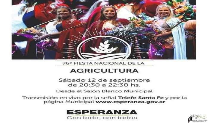 12 de Septiembre en forma televisada se celebrará la Fiesta Nacional del Agricultura desde salón Blanco Municipal de Esperanza