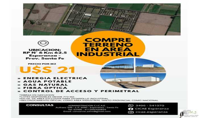 Venta de lotes libres del Area Industrial Esperanza  