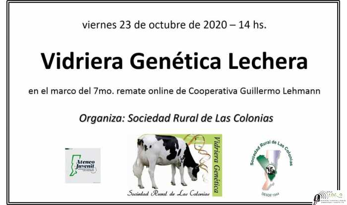 Soc Rural Las Colonias este viernes 23 en modalidad virtual desarrollara la vidriera Genetica