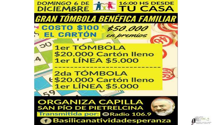 Tómbola podés participar desde tu casa y seguirla por Facebook de Basílica o por la Radio 106.9.