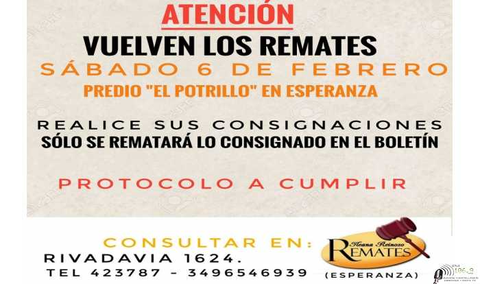 Vuelven los remates en mes de febrero en Esperanza