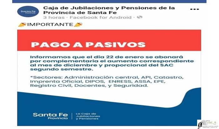 Caja de Pensiones y Jubilaciones de la Prov paga este 22 Enero
