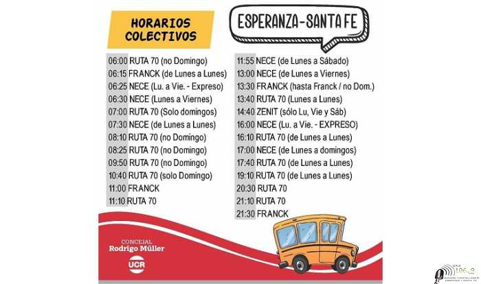 Horarios de Colectivos a Sta Fe otorga concejal Rodrigo Müller