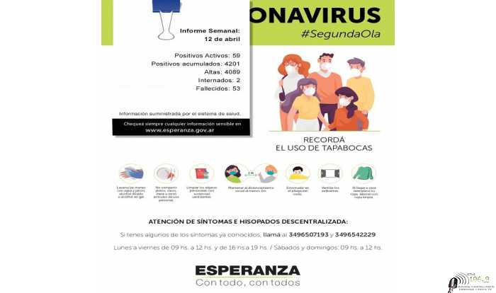 Información sanitaria actualizada al lunes 12 de abril a las 10:00 Hs