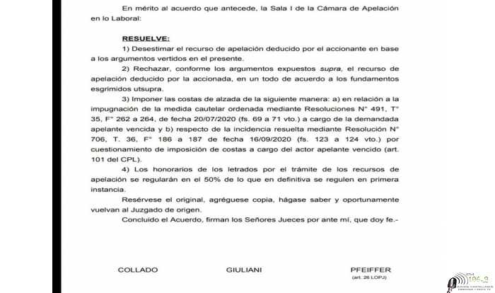 Agrupación Nueva Esperanza en SOIC juzgado y camara de apelaciones dieron la razón a Marcos Anibal Gaitán para reincorporarse a su puesto de trabajo.