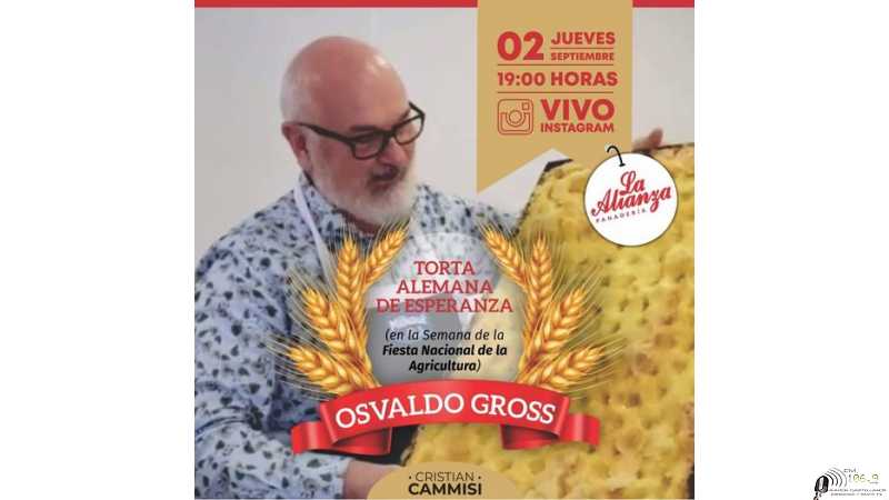 Jueves 2 Sep vamos a estar junto a Osvaldo Gross y Cristian Cammisi transmitiendo en vivo, la producción de nuestra torta alemana.