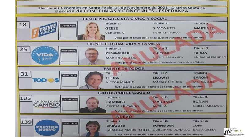 Aqui como sera la boleta para  el 14 de noviembre Candidatos Concejales en Esperanza