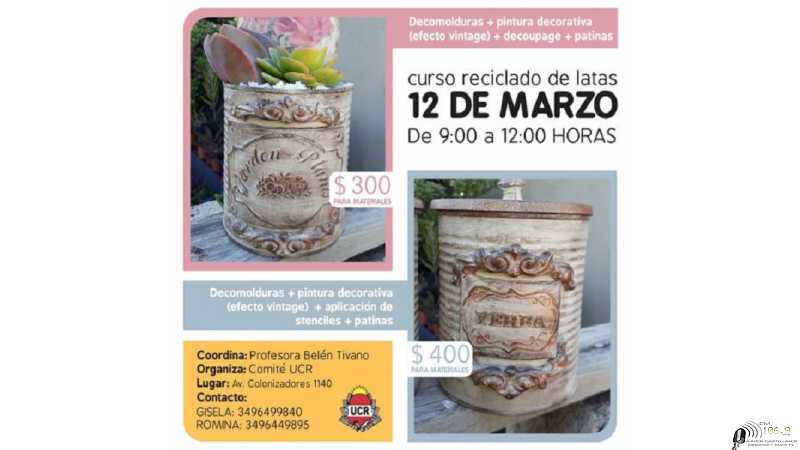 Desde el Comité UCR Esperanza te invitamos a participar de un nuevo taller de manualidades y reciclado de latas