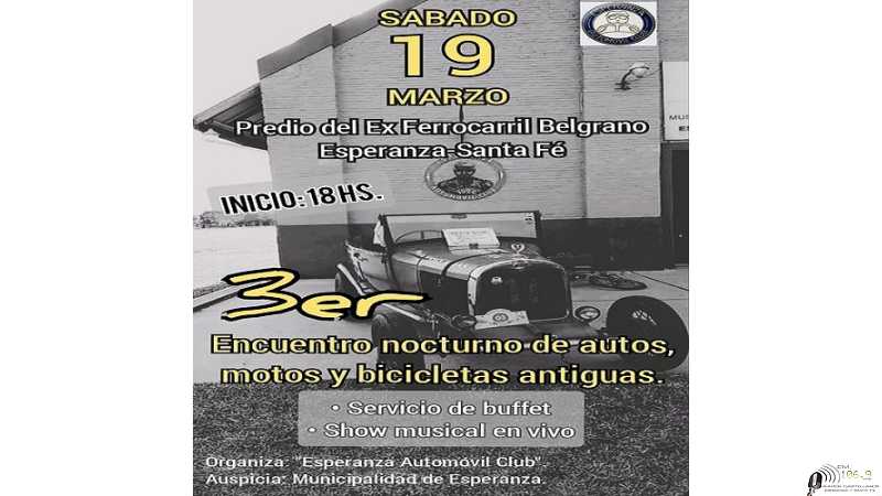 Sabado 19 marzo 3er encuentro nocturno de autos,motos ,bicicletas en Esperanza