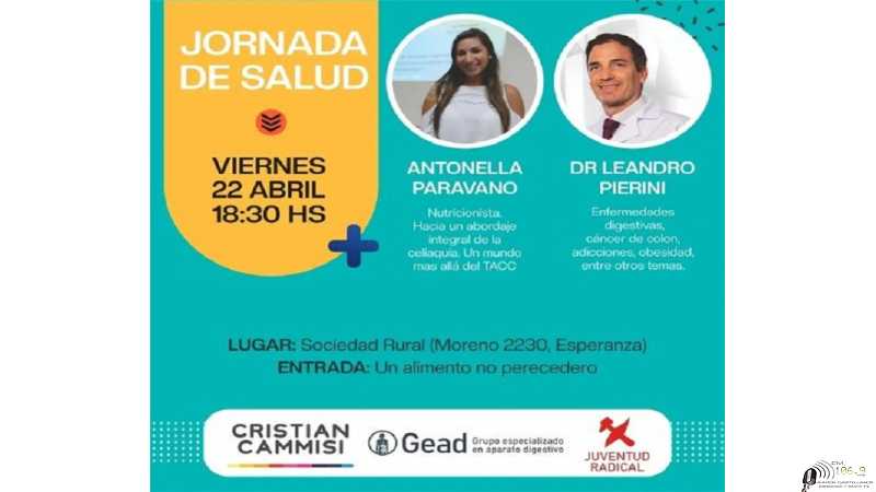 Jornada de Salud organiza Cristian Cammisi   viernes 22 de abril a la hora 18,30 