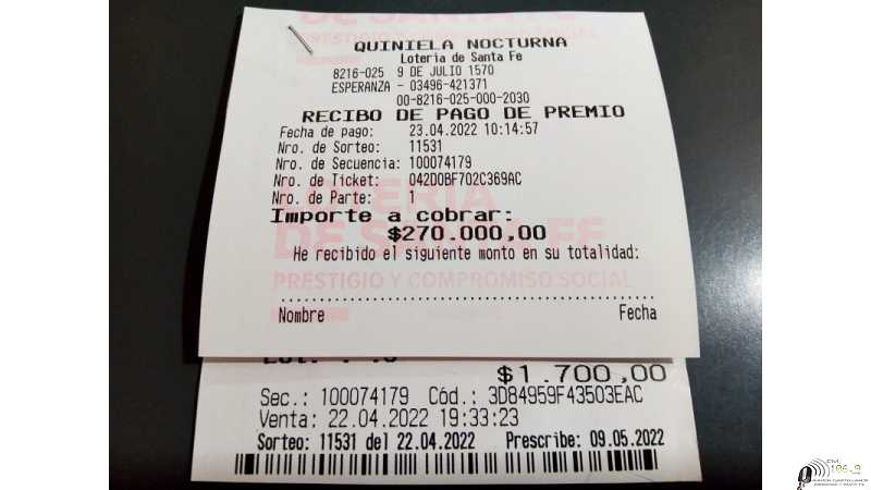 Agencia de quiniela de 9 de Julio 1570 entre Sarmiento y San Martín pago este premio este sábado