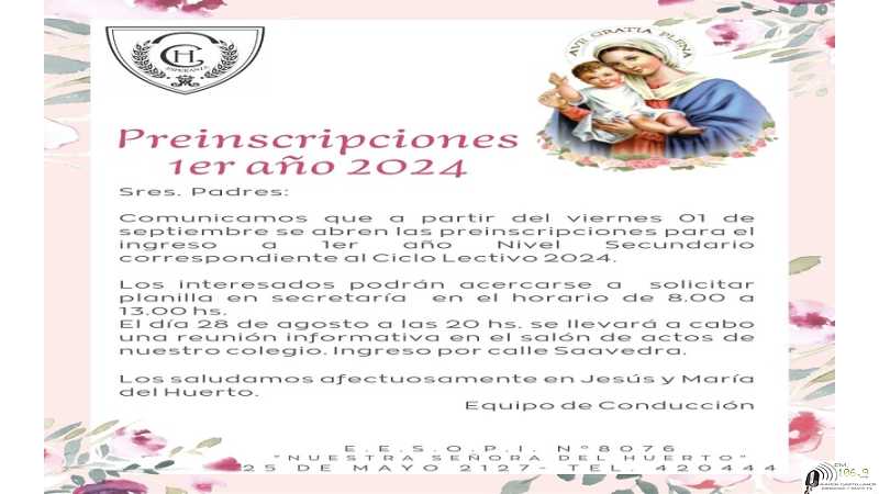 Pre Inscripciones a 1er año Nivel Secundario Colegio 