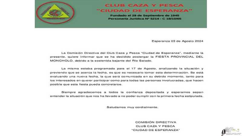 Por bajante del Rio Salado se posterga el certamen Club Caza y Pesca Esperanza