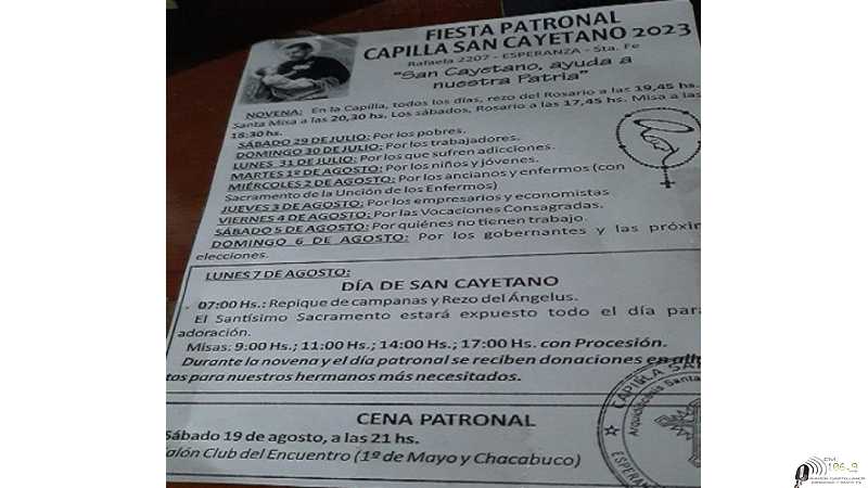 Capilla San Cayetano invita a la fiesta de su Santo aqui todos los horarios