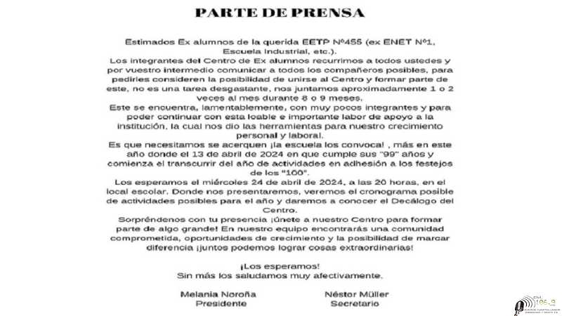 Invitan a participar a ex alumnos