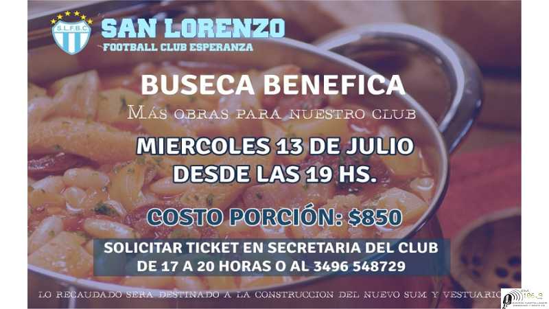 Club San Lorenzo realiza a beneficio venta de Buseca miercoles 13 julio