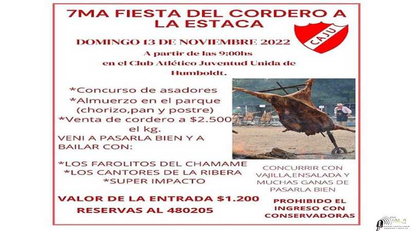 7mo asado de Cordero a la Estaca en Juv Unida de Humboldt domingo 13 en Camping de la institución