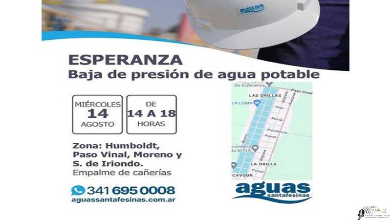 Abra baja de presión de agua por Zona que aqui se anuncia el miercoles 14 Agosto