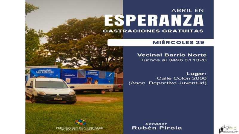 Se realizaran castraciones Mes de Abril 29 en barrio Norte