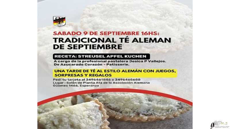 Asociacion Alemana de Esperanza invita al Tradicional té Alemán Sábado 9 de septiembre 16 h