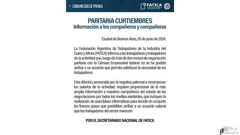 Paritarias Curtidores informe de FATICA