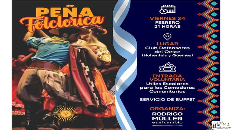 Peña Folckorica en Club Defensores del Oeste viernes 24 21 horas organiza entrada libre y gratuita