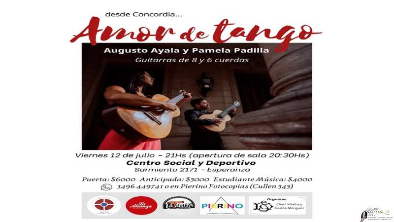 Viernes 12 Julio en Centro Social se presenta Amor de Tango