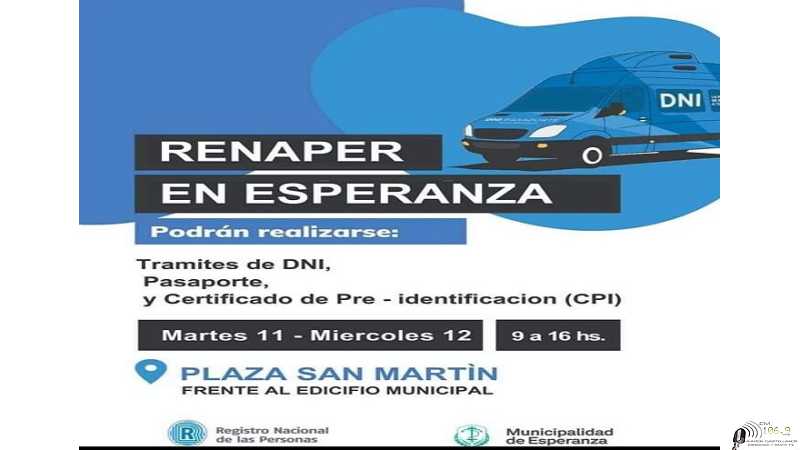 11 Y 12 Octubre el RENAPER estaran para atender frente al municipio para tramites