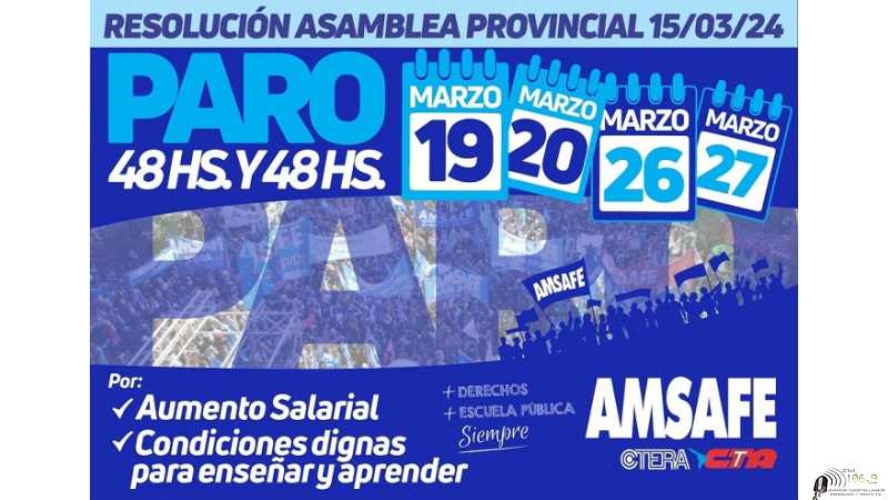Habra paros ofrecimiento no alcanzó las expectativas de AMSAFE, el gremio que nuclea a los docentes de la provincia.