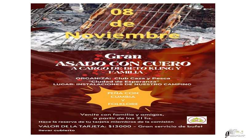 8 de Noviembre Asado con Cuero organiza Club de Pesca Esperanza, gran peña