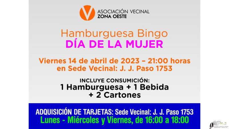Viernes 14 de Abril Bingo en vecinal Oeste