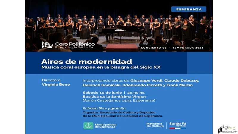 10 de junio Esperanza recibe al Coro polifonico de Sta Fe con canciones de grandes creadores