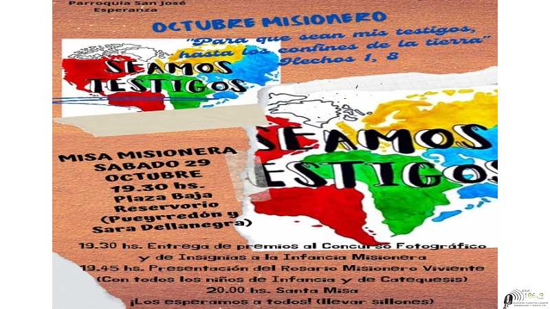Invitación en Misa Misionera sábado 29 octubre 2022 en Plaza Baja Reservorio