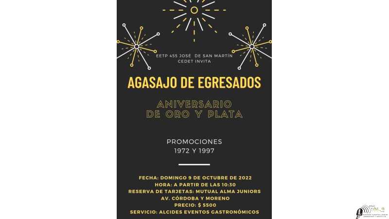Cedec invita a la cena del reencuentro EET P 455 José de San Martín promociones 1972 - 1997
