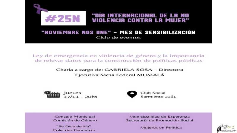 25 N Dia de la no violencia contra la mujer Jueves 11 charla de Gabriela Sosa de Mesa Federal Mumalá