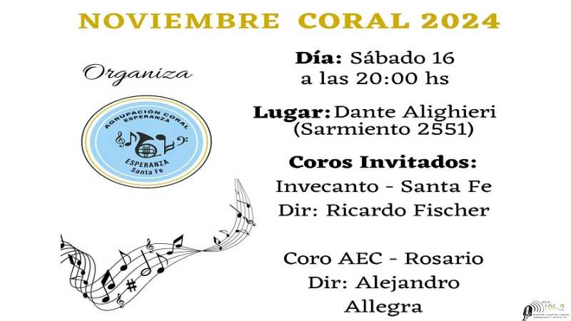 Sábado 16 Noviembre invitan a Noviembre Coral