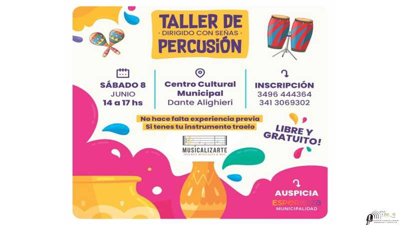 La municipalidad invita a participar del “Taller de Percusión a través de Señas”