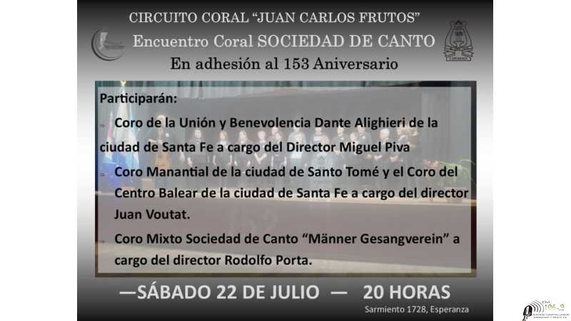 Área Turismo Municipalidad de Esperanza invita: Encuentro Coral Sociedad de Canto