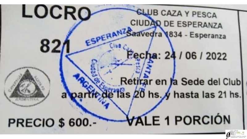 VIERNES 24 JUNIO venta de locro en Club Caza y Pesca Esperanza